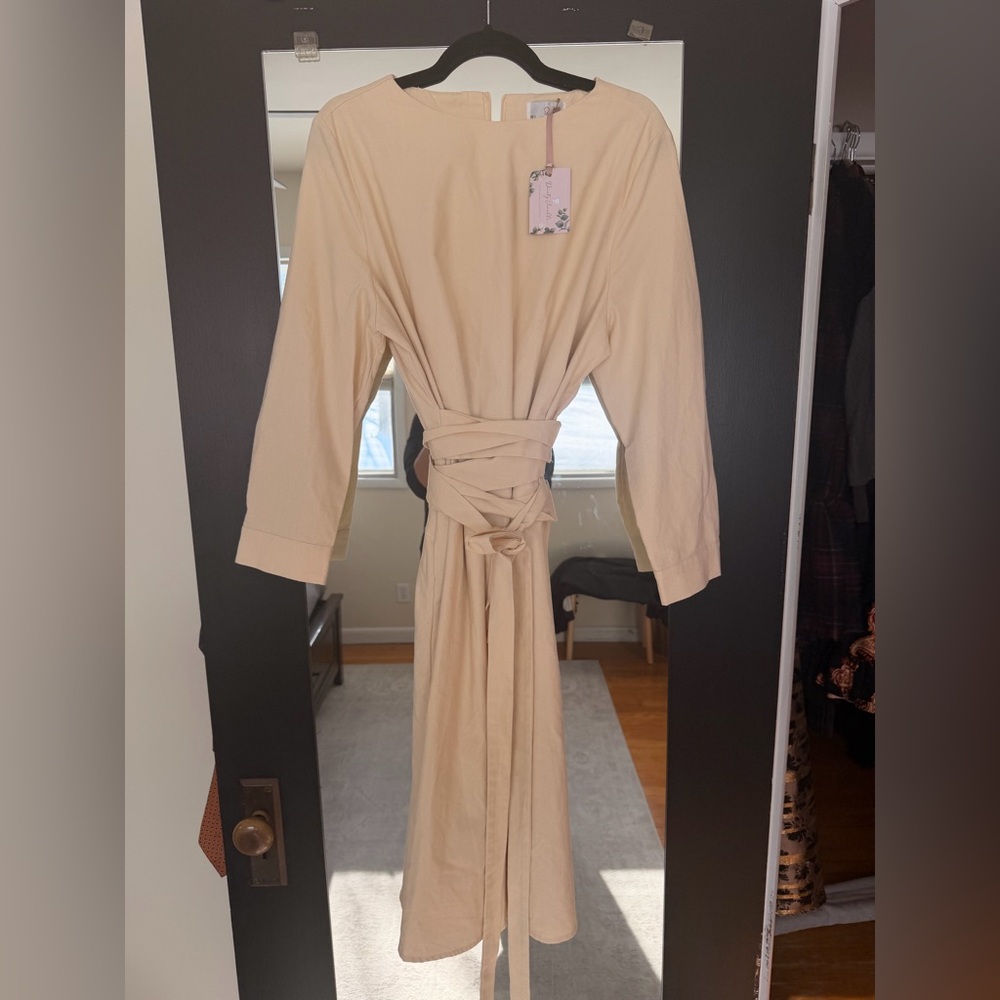 Dainty Jewell belted Beige Dress